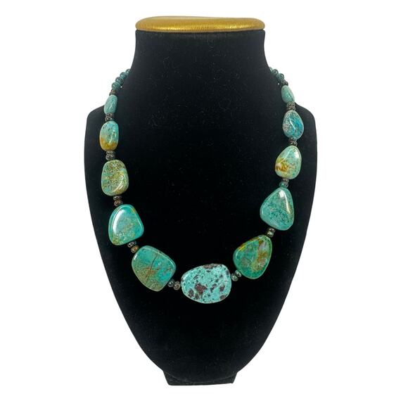 Turquoise Necklace 925 Sterling Silver Adjustable Hook Clasp Southwestern - Picture 1 of 12